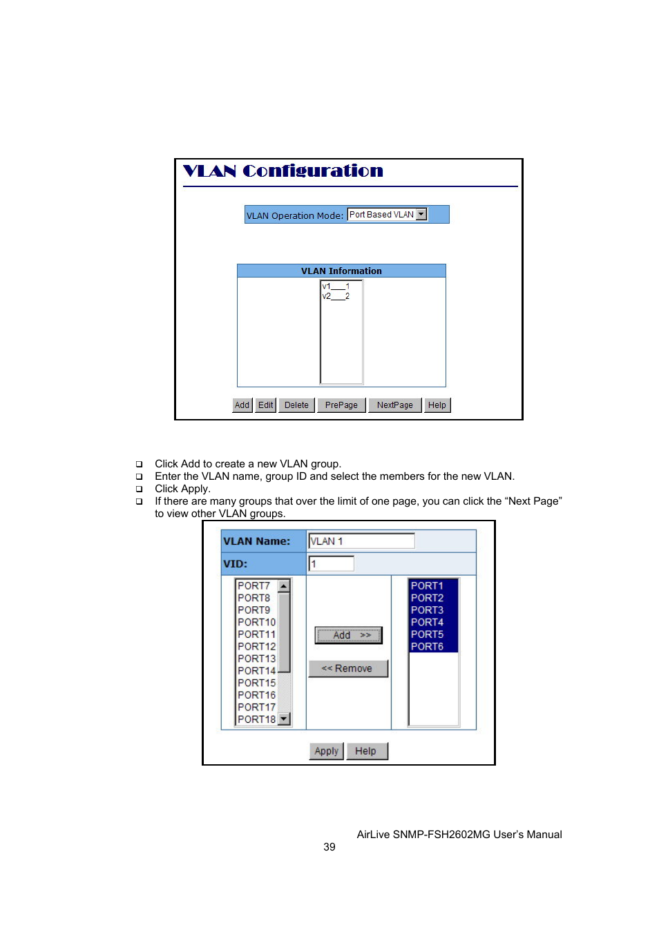 Configuring port based vlan | AirLive SNMP-FSH2602MG User Manual | Page 51 / 137