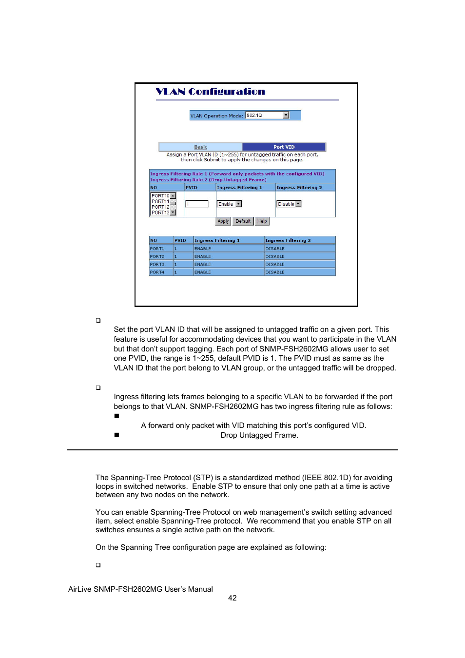 Spanning tree | AirLive SNMP-FSH2602MG User Manual | Page 54 / 137