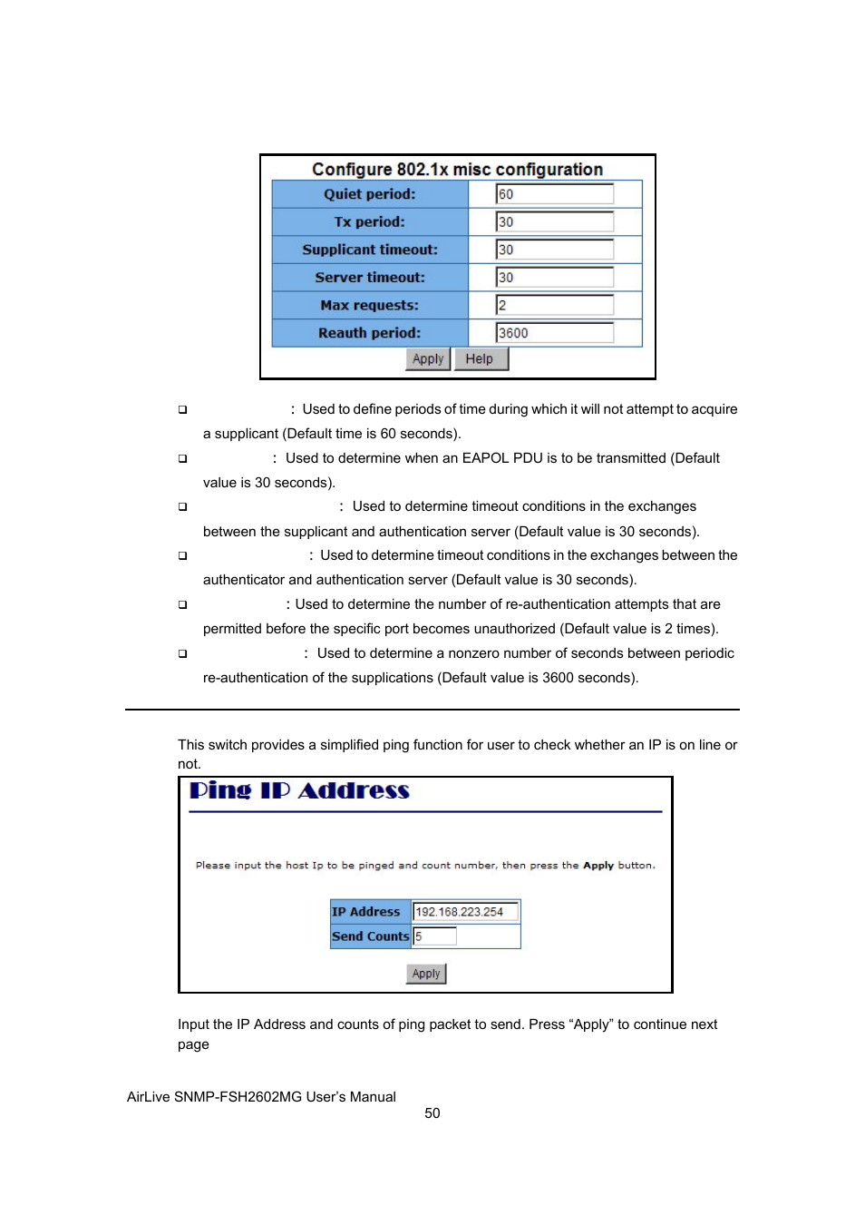 Ping | AirLive SNMP-FSH2602MG User Manual | Page 62 / 137