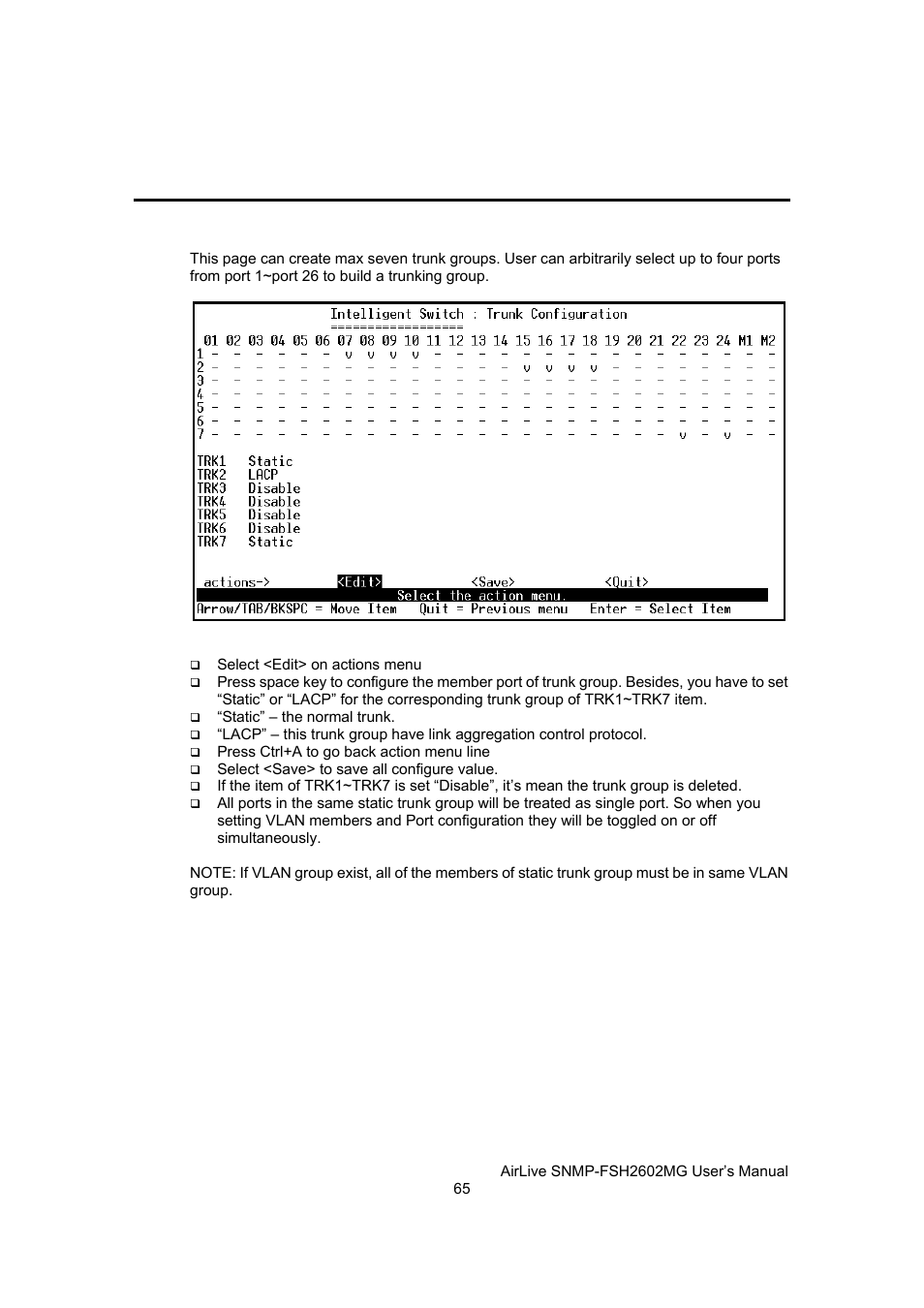 Trunk configuration | AirLive SNMP-FSH2602MG User Manual | Page 77 / 137