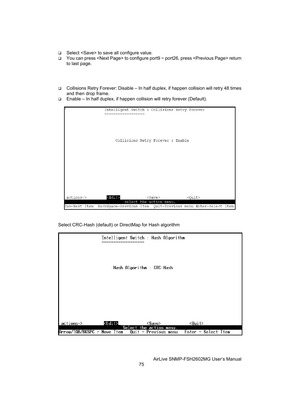 Collision s retry forever, Hash algorithm | AirLive SNMP-FSH2602MG User Manual | Page 87 / 137