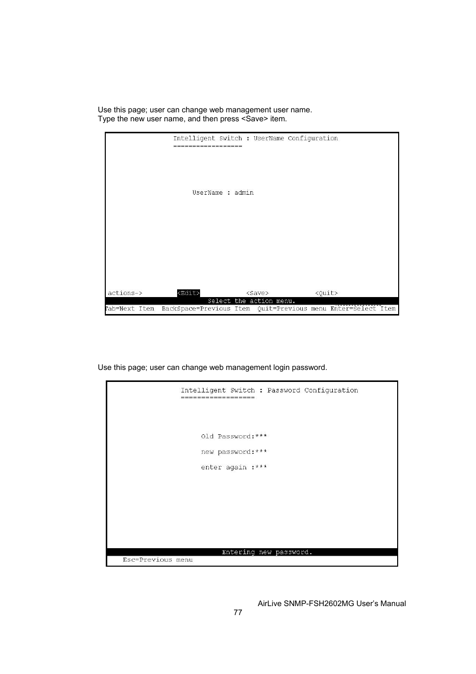 Change username, Change password | AirLive SNMP-FSH2602MG User Manual | Page 89 / 137