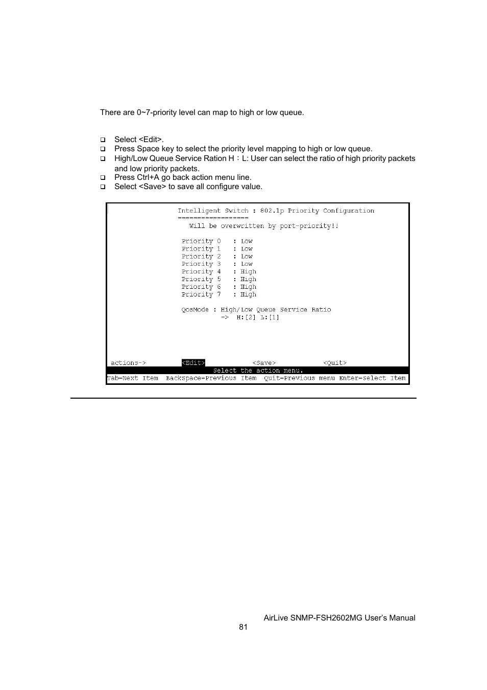 Mac address configuration, 1p priority configuration | AirLive SNMP-FSH2602MG User Manual | Page 93 / 137