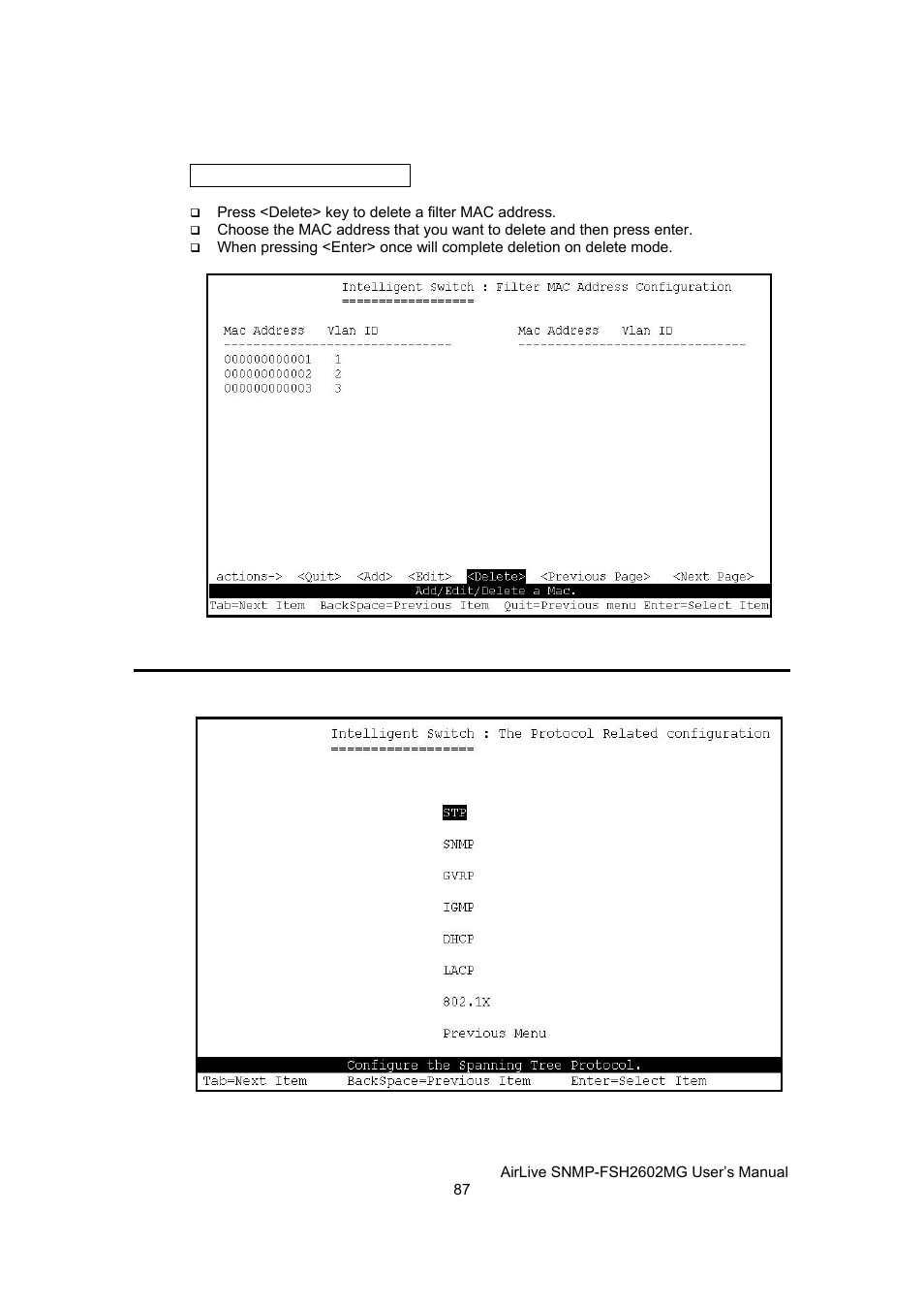 Protocol related configuration | AirLive SNMP-FSH2602MG User Manual | Page 99 / 137