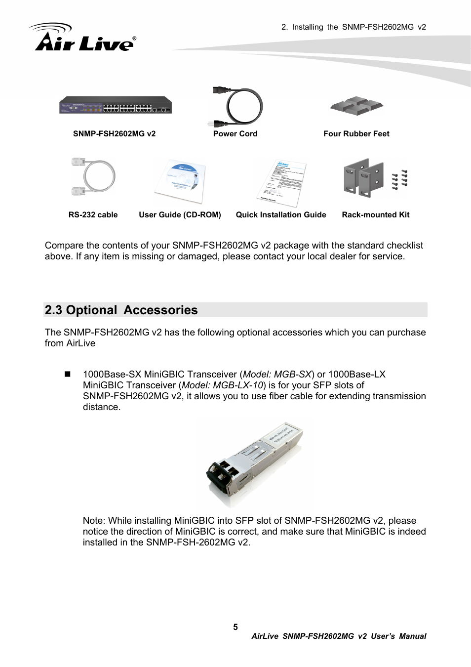3 optional accessories | AirLive SNMP-FSH2602MG v2 User Manual | Page 10 / 139