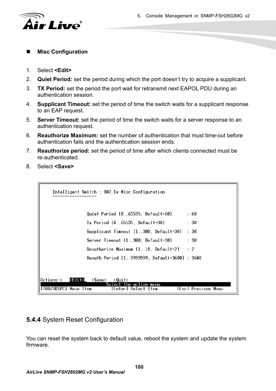 4 system reset configuration | AirLive SNMP-FSH2602MG v2 User Manual | Page 105 / 139