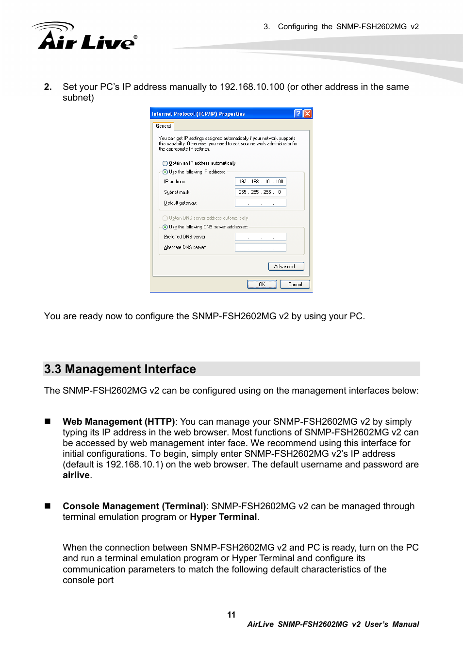 3 management interface | AirLive SNMP-FSH2602MG v2 User Manual | Page 16 / 139