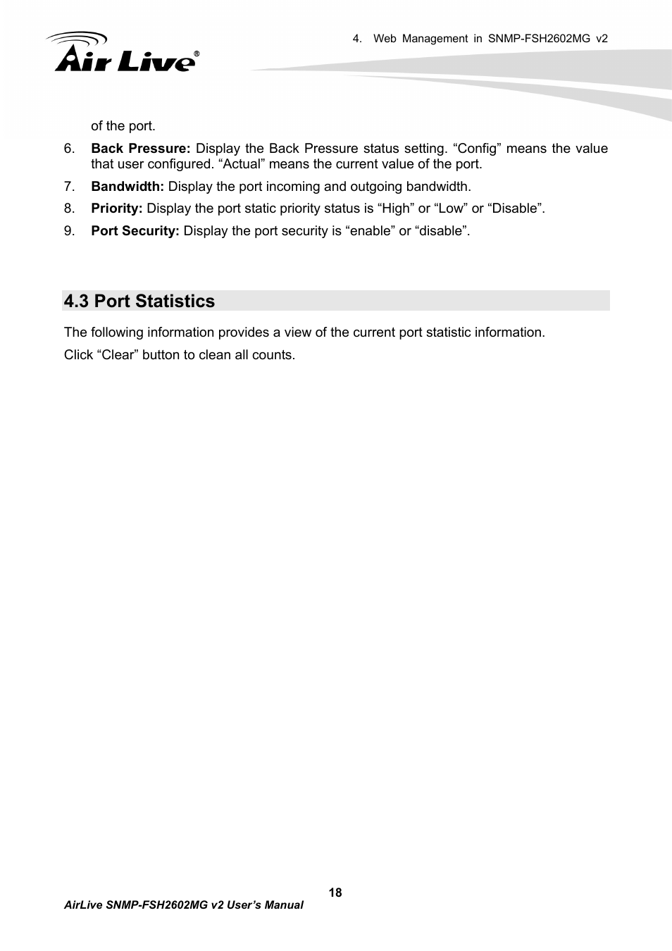 3 port statistics | AirLive SNMP-FSH2602MG v2 User Manual | Page 23 / 139