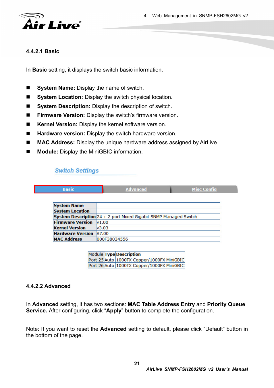 AirLive SNMP-FSH2602MG v2 User Manual | Page 26 / 139