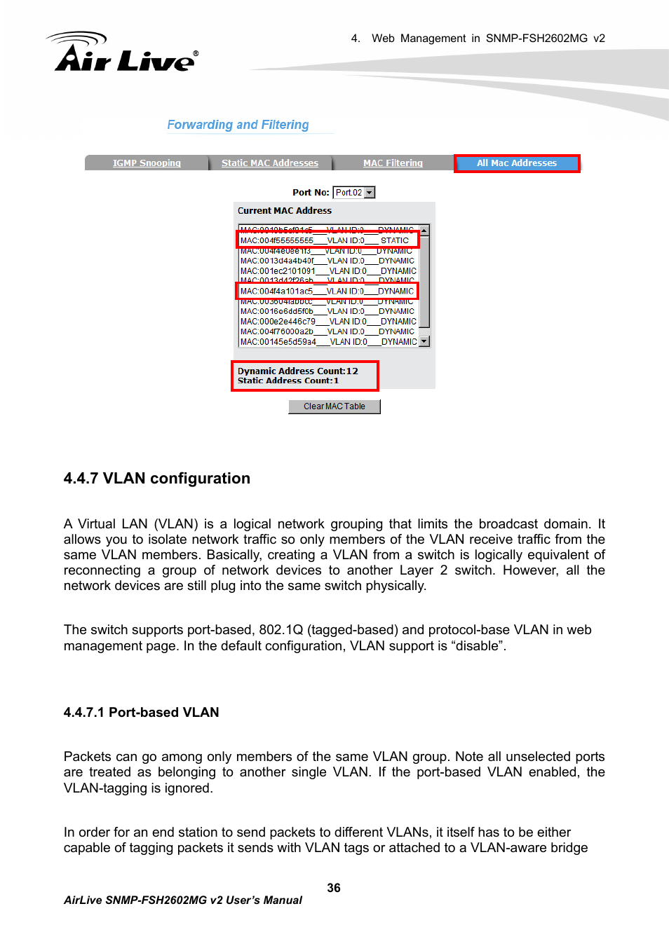 7 vlan configuration | AirLive SNMP-FSH2602MG v2 User Manual | Page 41 / 139