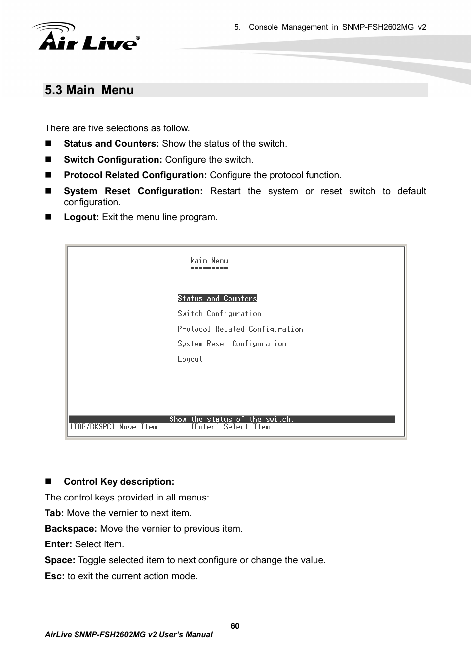 3 main menu | AirLive SNMP-FSH2602MG v2 User Manual | Page 65 / 139