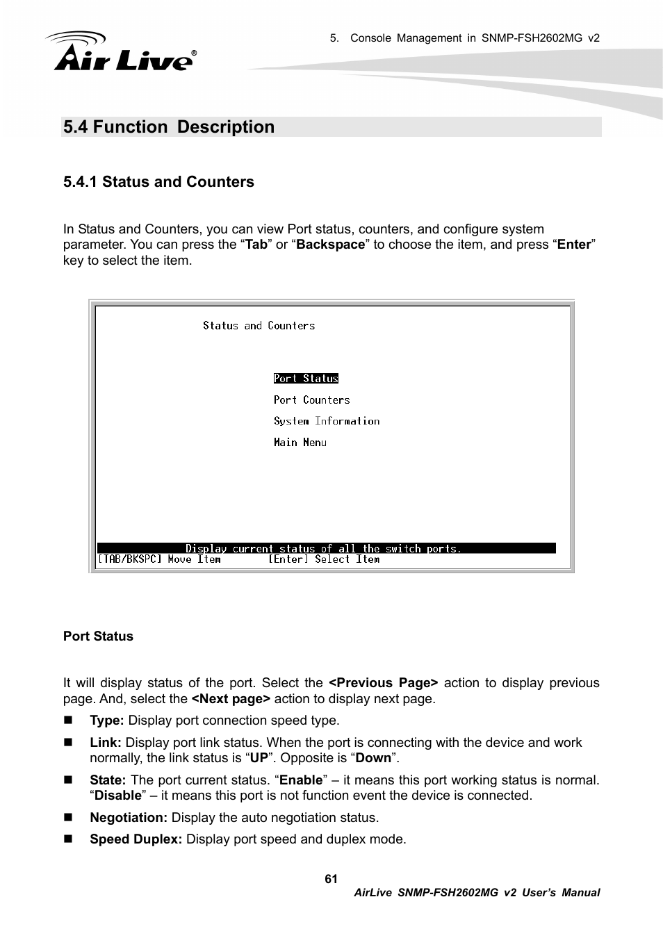 4 function description, 1 status and counters | AirLive SNMP-FSH2602MG v2 User Manual | Page 66 / 139