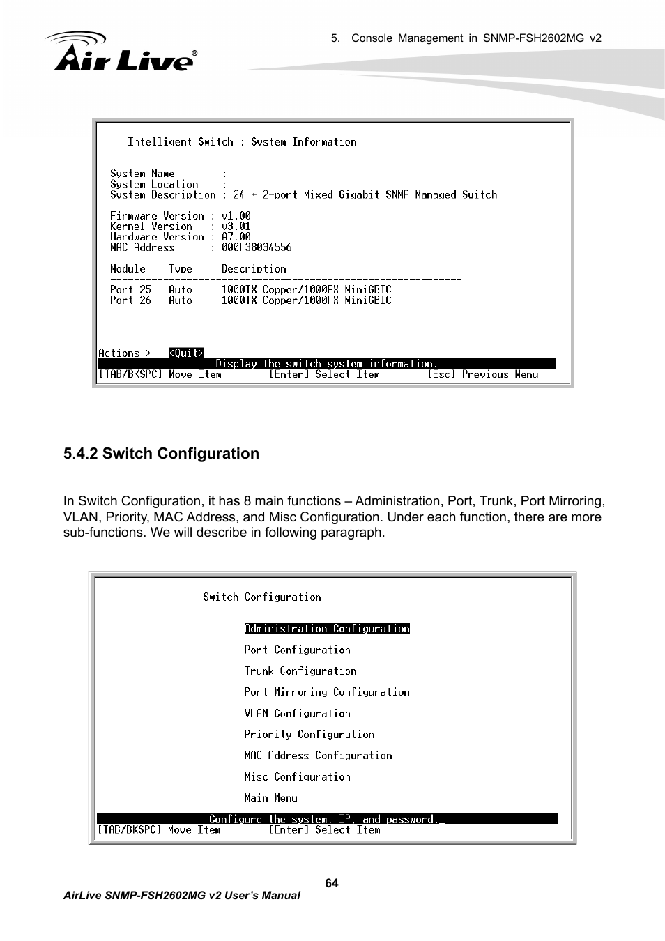 2 switch configuration | AirLive SNMP-FSH2602MG v2 User Manual | Page 69 / 139
