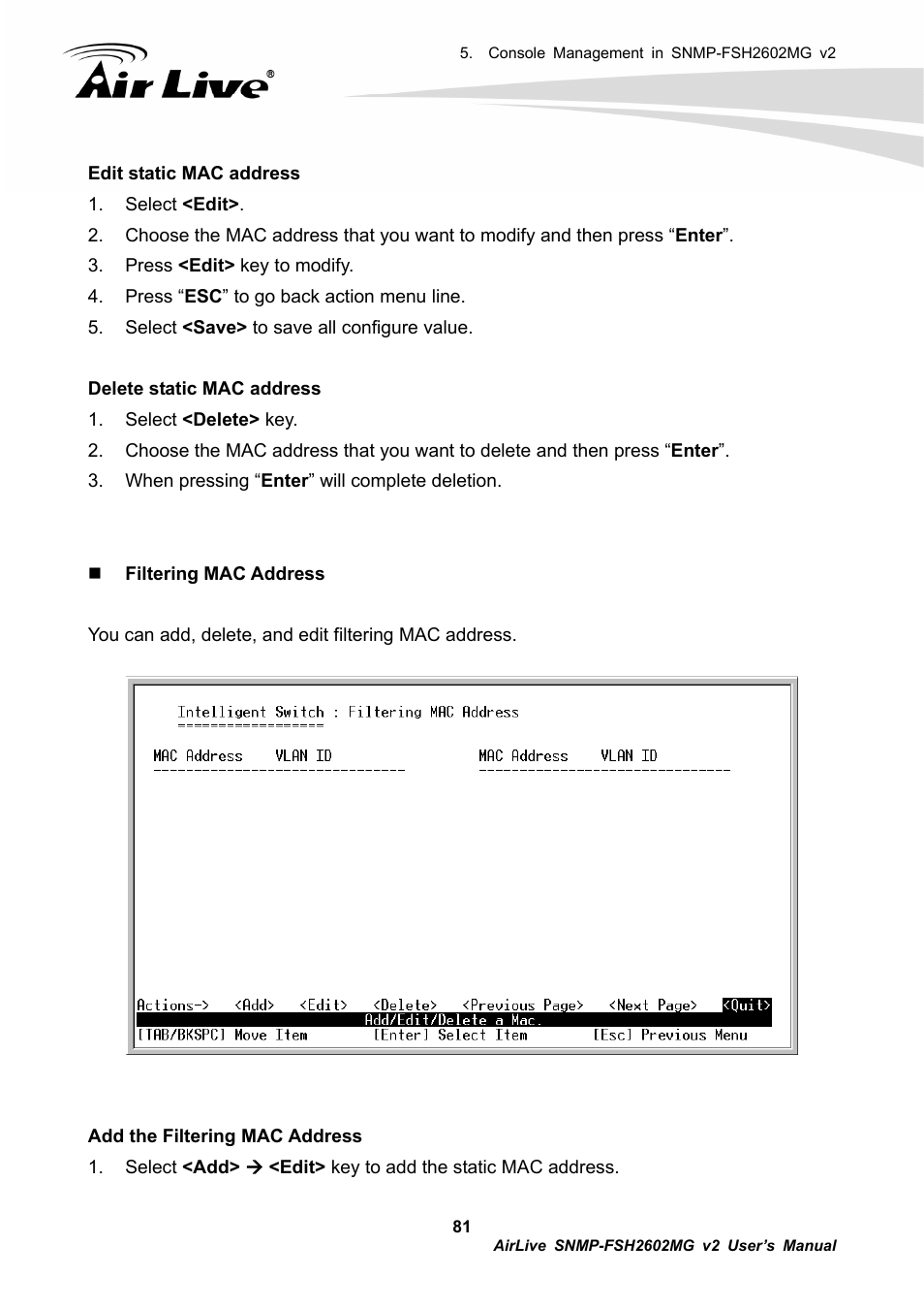AirLive SNMP-FSH2602MG v2 User Manual | Page 86 / 139