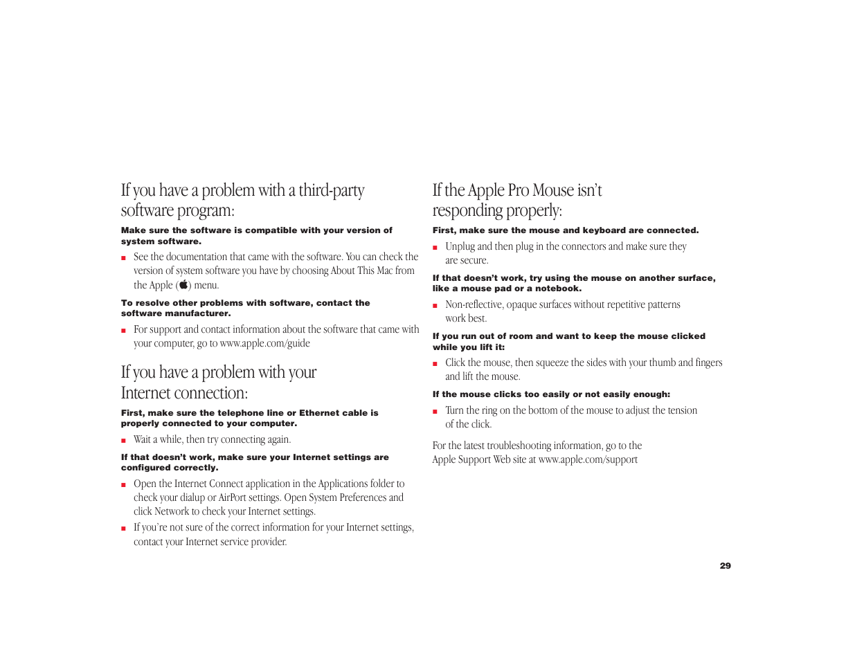 If the apple pro mouse isn’t responding properly | Apple iMac G3 User Manual | Page 30 / 38
