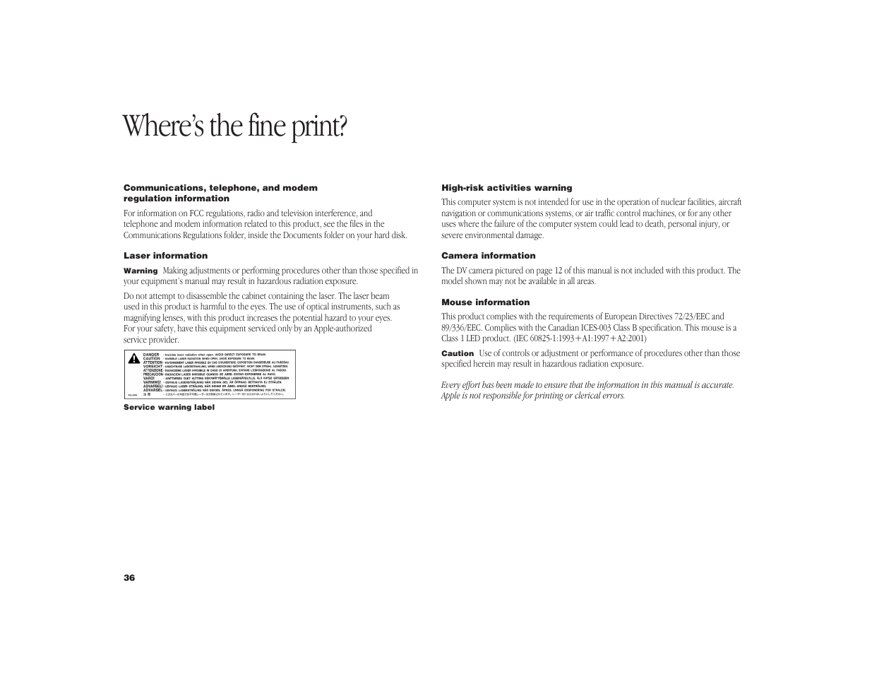 Where’s the fine print | Apple iMac G3 User Manual | Page 37 / 38