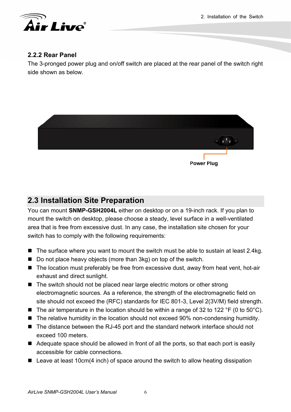 3 installation site preparation | AirLive SNMP-GSH2004L User Manual | Page 11 / 61