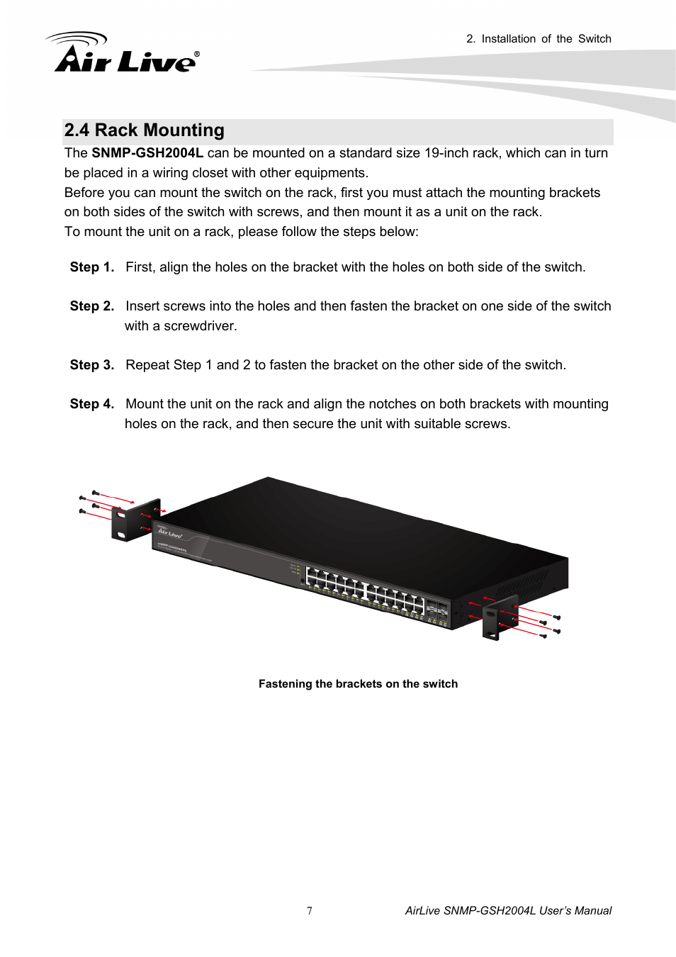 4 rack mounting | AirLive SNMP-GSH2004L User Manual | Page 12 / 61