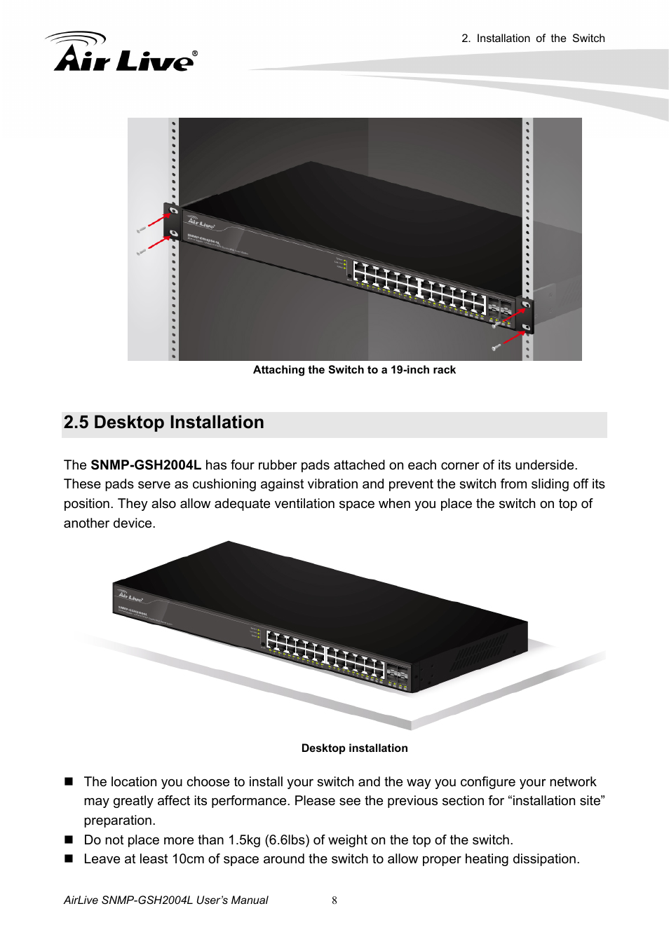 5 desktop installation | AirLive SNMP-GSH2004L User Manual | Page 13 / 61