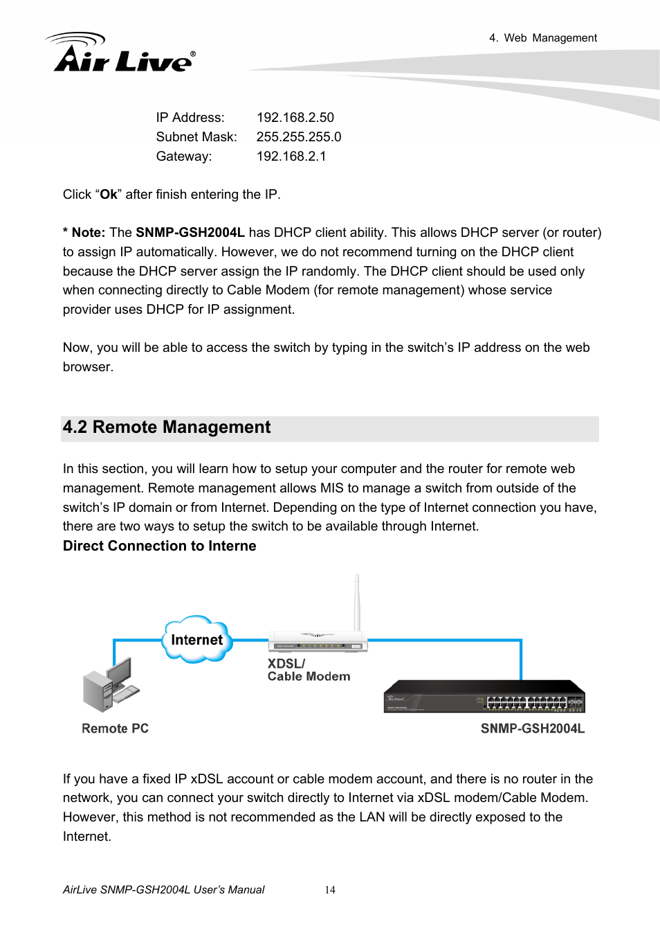 2 remote management | AirLive SNMP-GSH2004L User Manual | Page 19 / 61