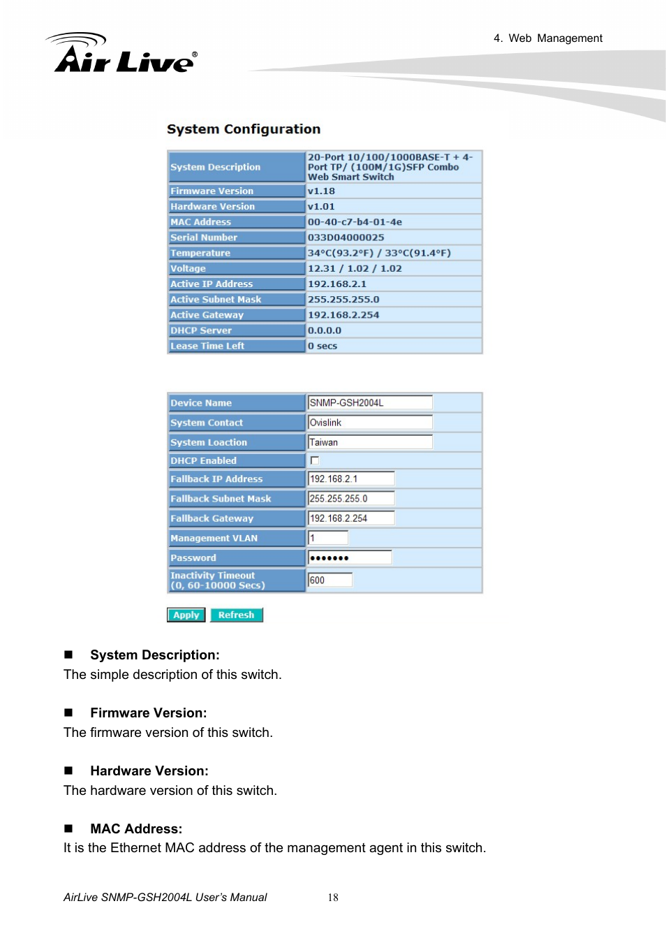 AirLive SNMP-GSH2004L User Manual | Page 23 / 61