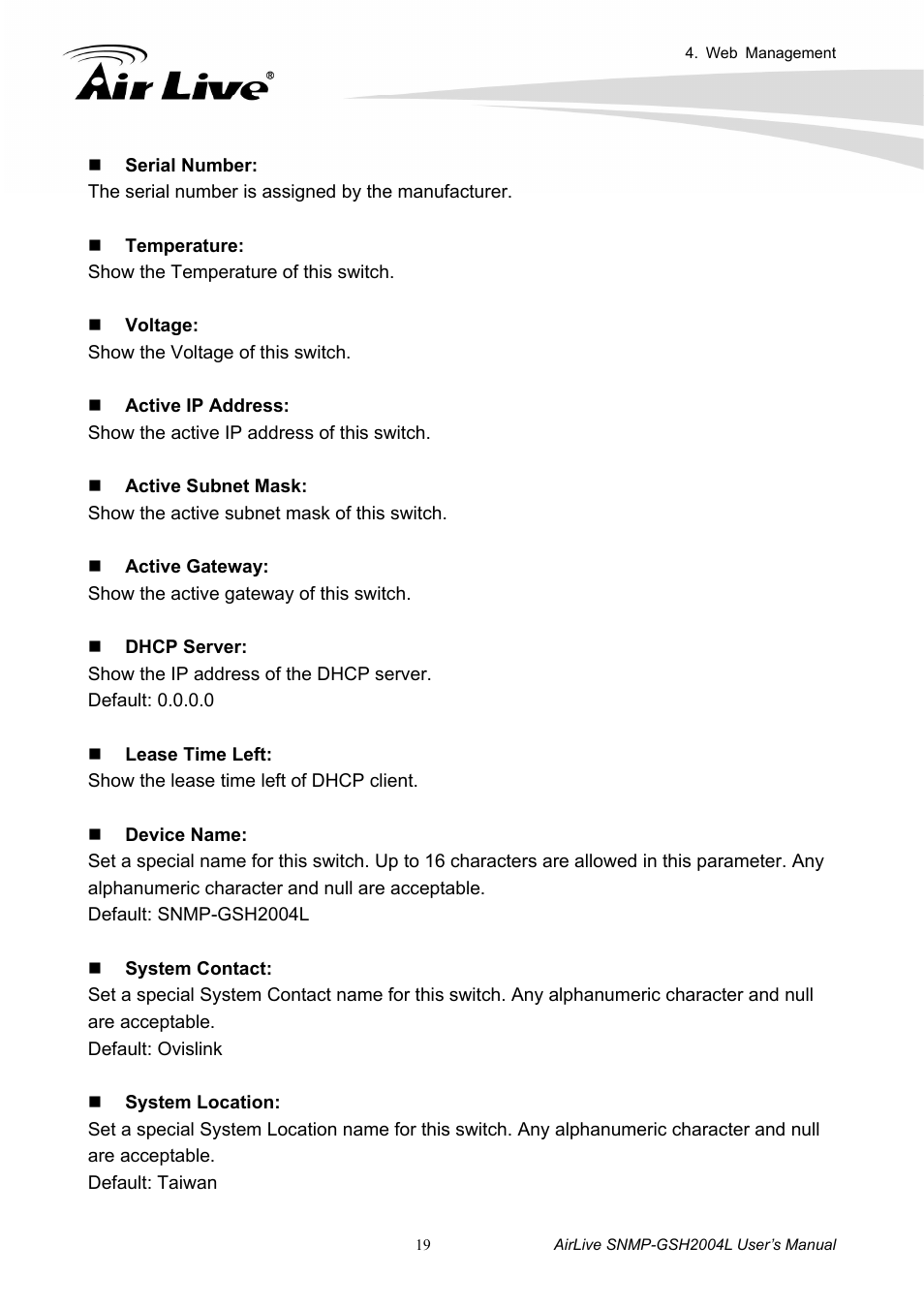 AirLive SNMP-GSH2004L User Manual | Page 24 / 61