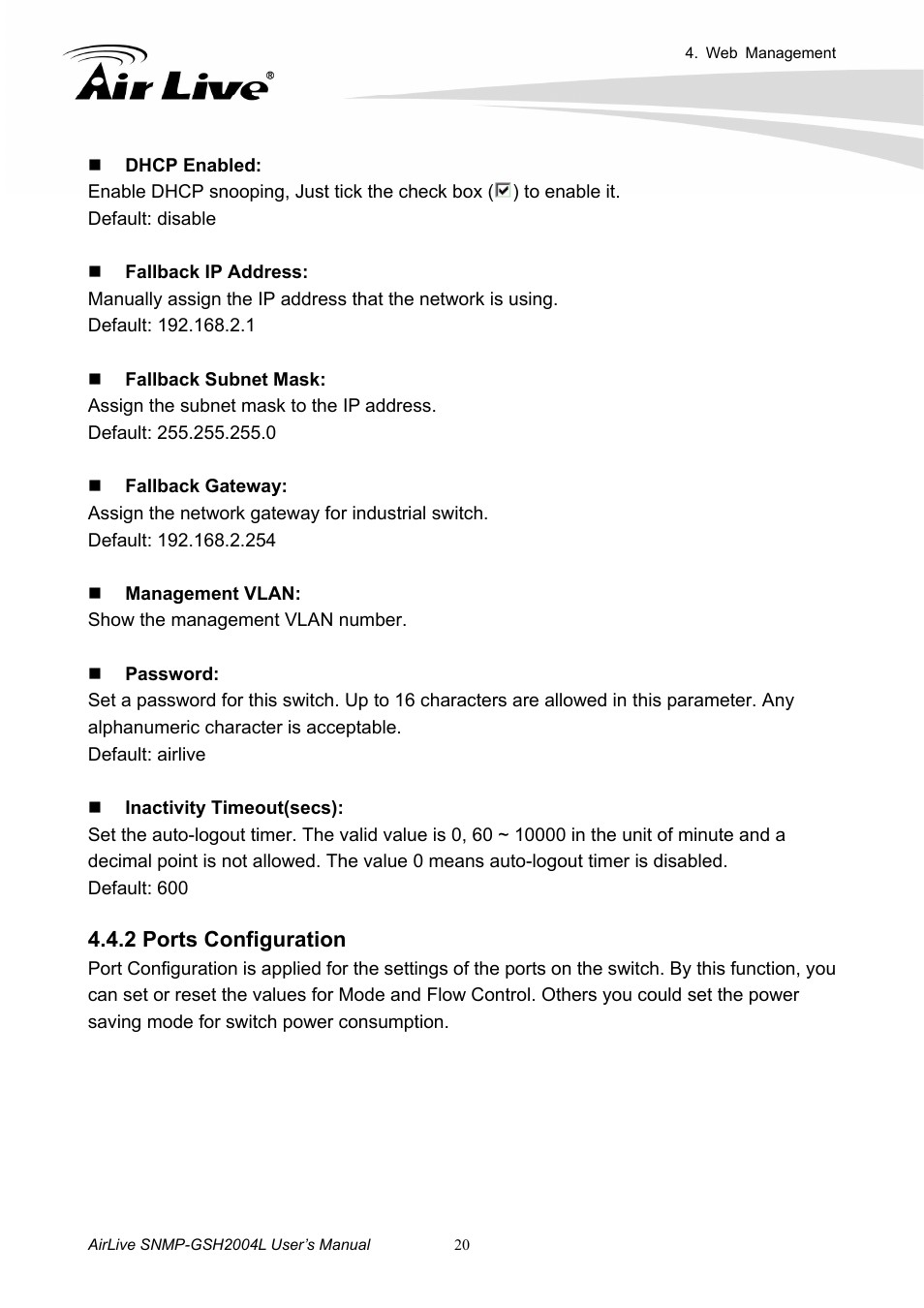 2 ports configuration | AirLive SNMP-GSH2004L User Manual | Page 25 / 61