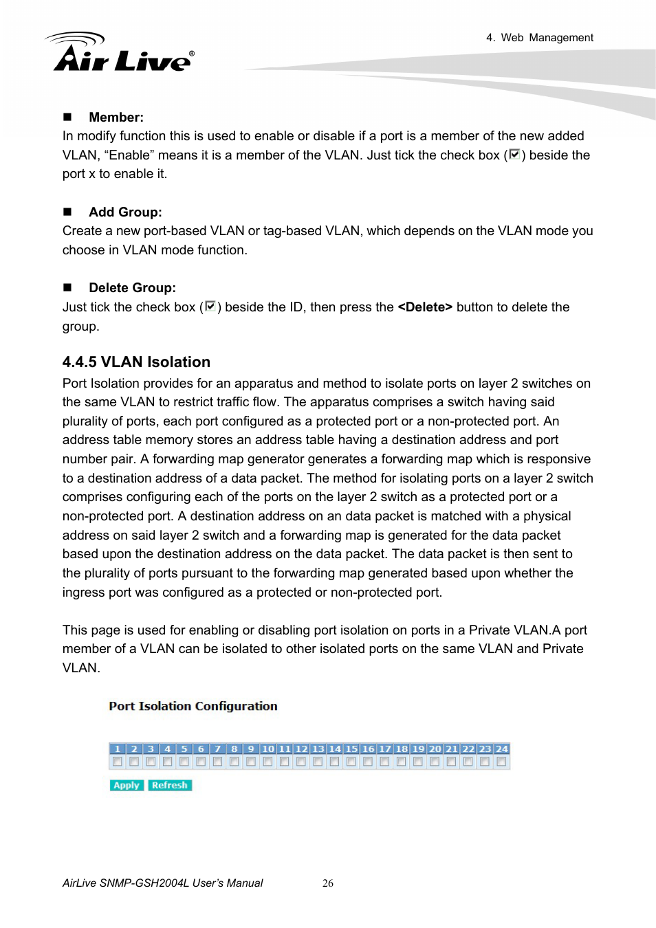 5 vlan isolation | AirLive SNMP-GSH2004L User Manual | Page 31 / 61