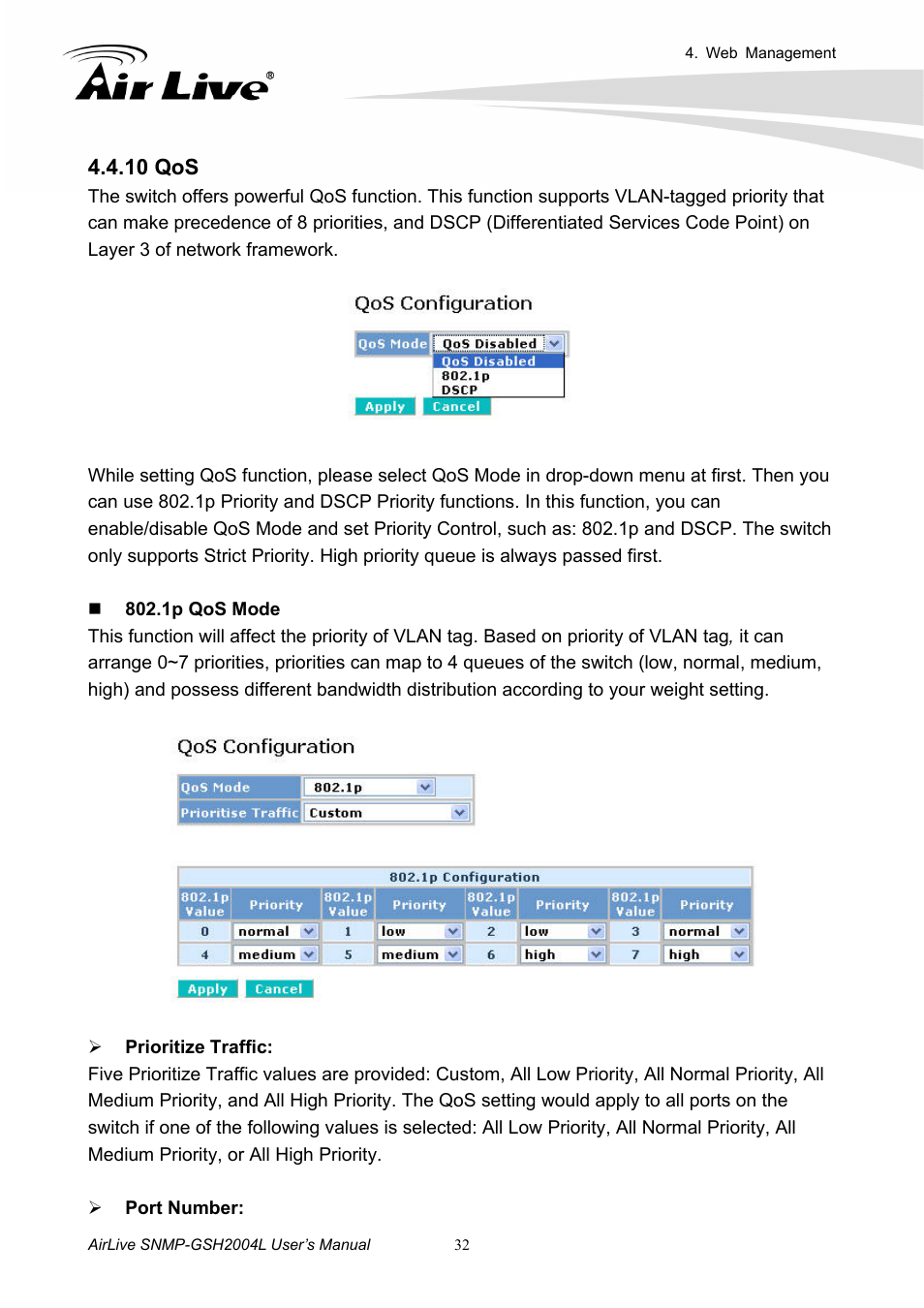 10 qos | AirLive SNMP-GSH2004L User Manual | Page 37 / 61