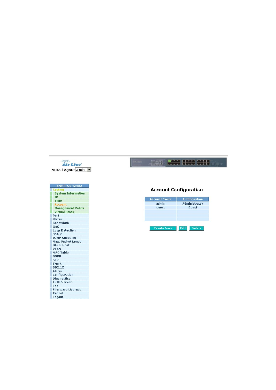 1-4. account configuration | AirLive SNMP-GSH2402 User Manual | Page 45 / 246