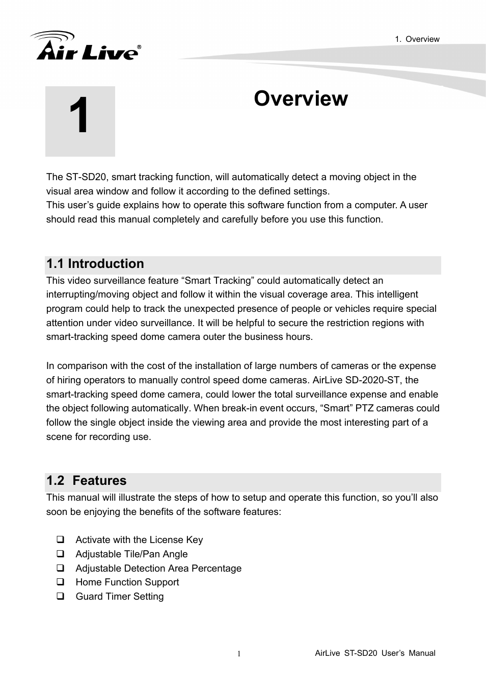 Overview, 1 introduction, 2 features | Features | AirLive ST-SD20 User Manual | Page 4 / 16