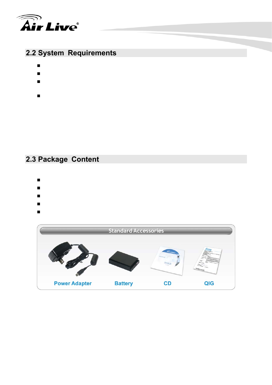 2 system requirements, 3 package content | AirLive Traveler3G User Manual | Page 10 / 124