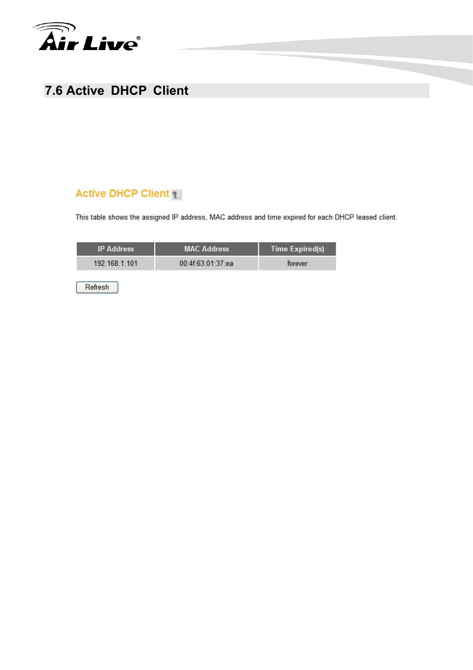 6 active dhcp client | AirLive Traveler3G User Manual | Page 110 / 124