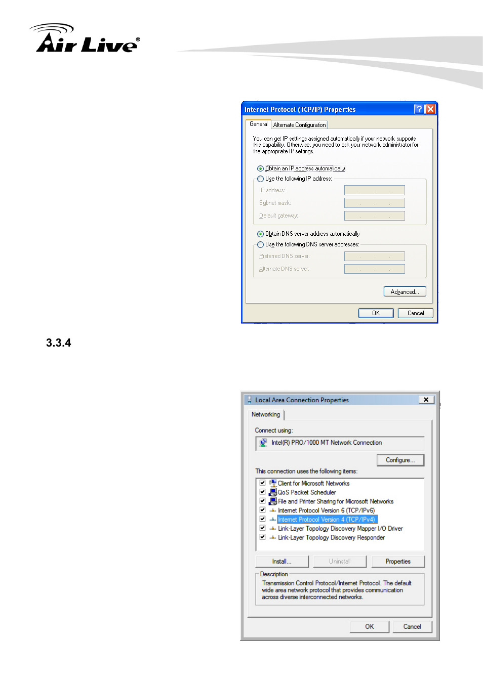 4 windows vista ip address setup, 4 windows vi ta ip address setup | AirLive Traveler3G User Manual | Page 19 / 124