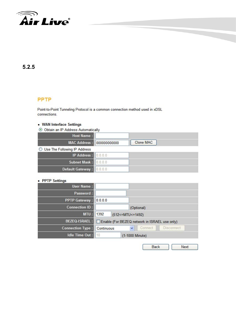 5 pptp xdsl | AirLive Traveler3G User Manual | Page 31 / 124