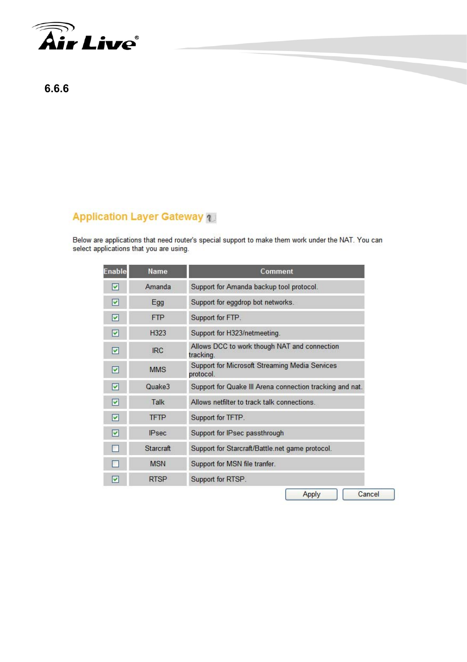 6 alg settings | AirLive Traveler3G User Manual | Page 89 / 124