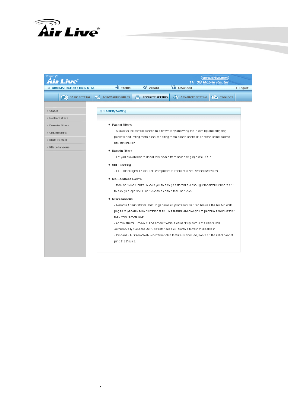 3 security setting | AirLive Traveler3G II User Manual | Page 60 / 97