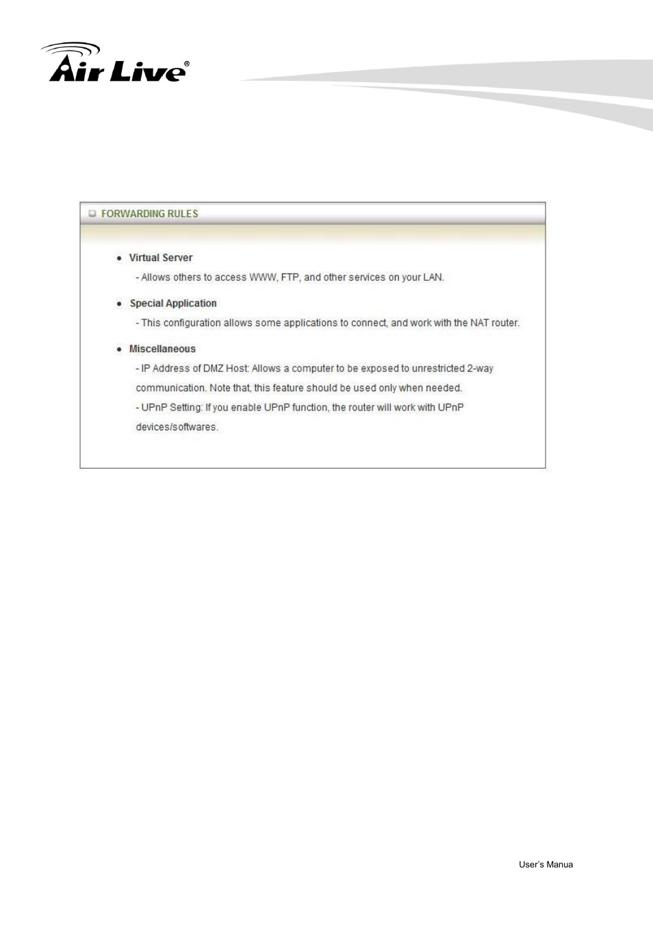 Forwarding rules, 2 forwarding rules | AirLive Traveler3GM User Manual | Page 57 / 121