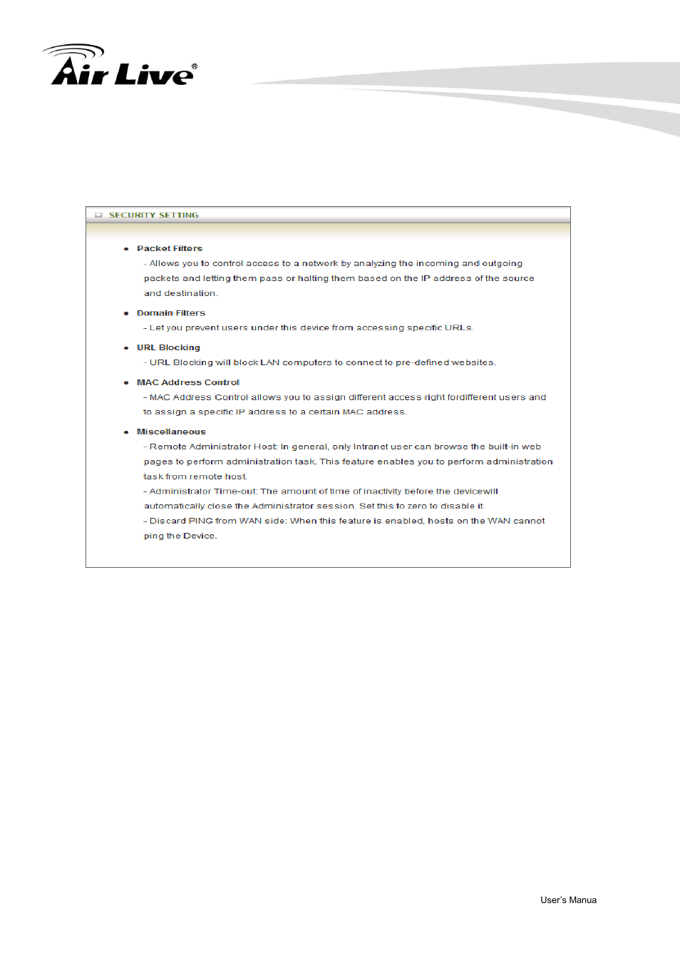 Security setting, 3 security setting | AirLive Traveler3GM User Manual | Page 63 / 121