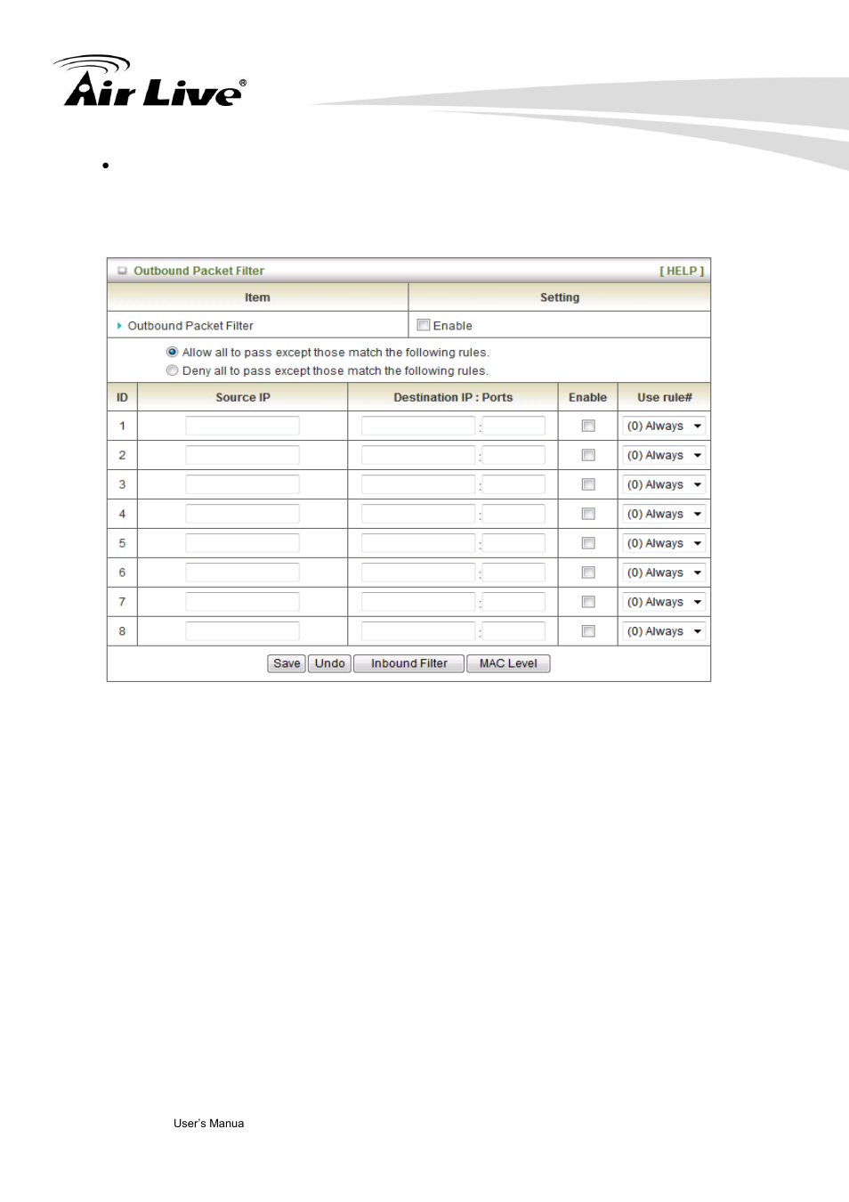 Packet filters | AirLive Traveler3GM User Manual | Page 64 / 121