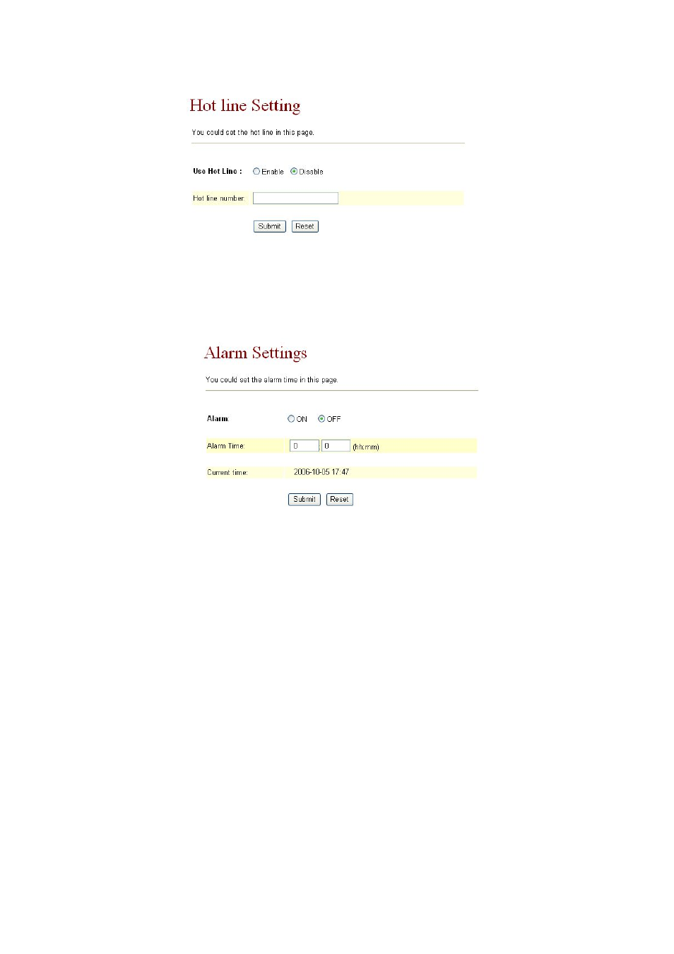 5 hot line, 6 alarm setting, Hot line | Alarm setting | AirLive VoIP-120A User Manual | Page 19 / 47