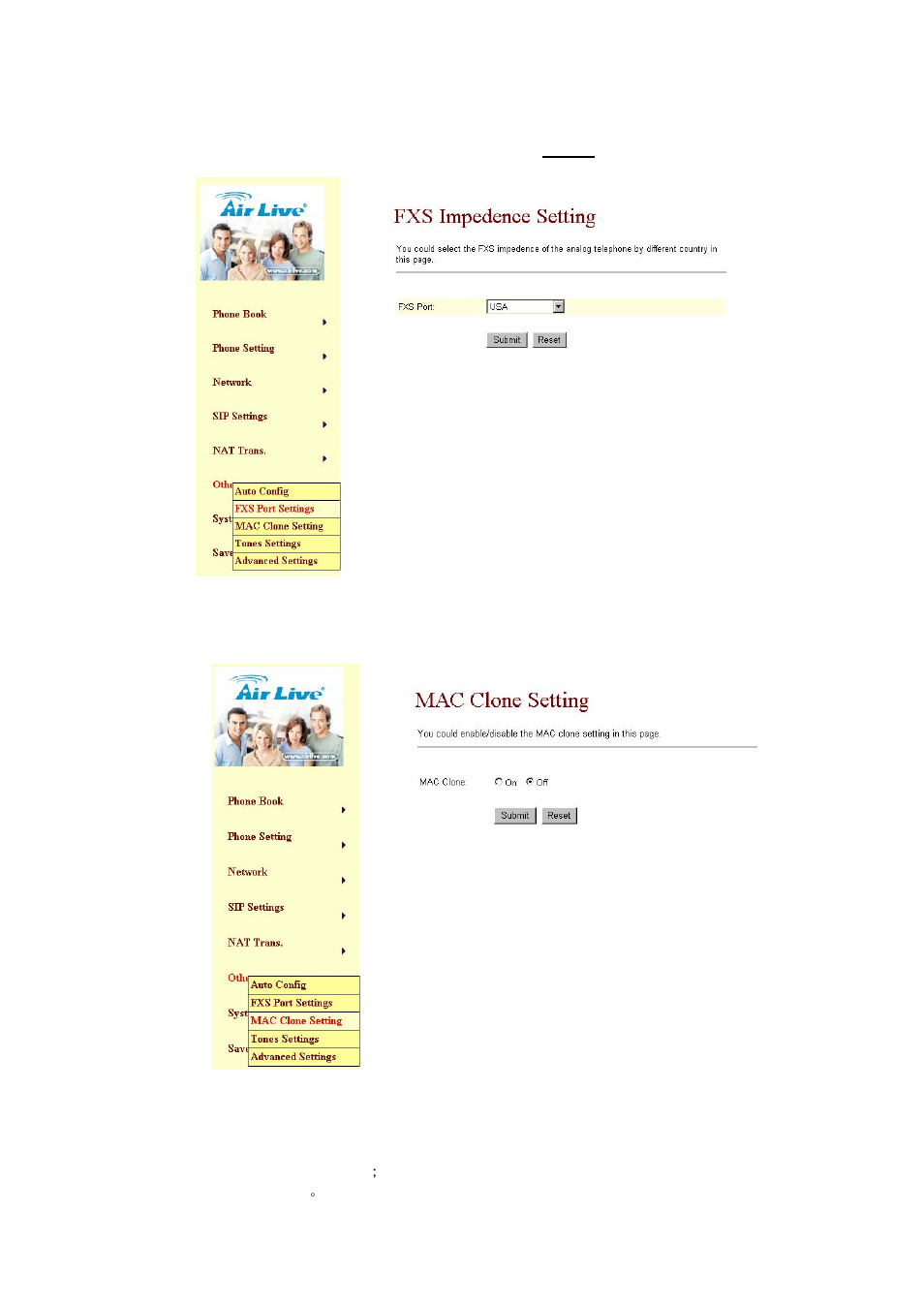 13 mac clone setting, Mac clone setting | AirLive VoIP-120A User Manual | Page 35 / 47