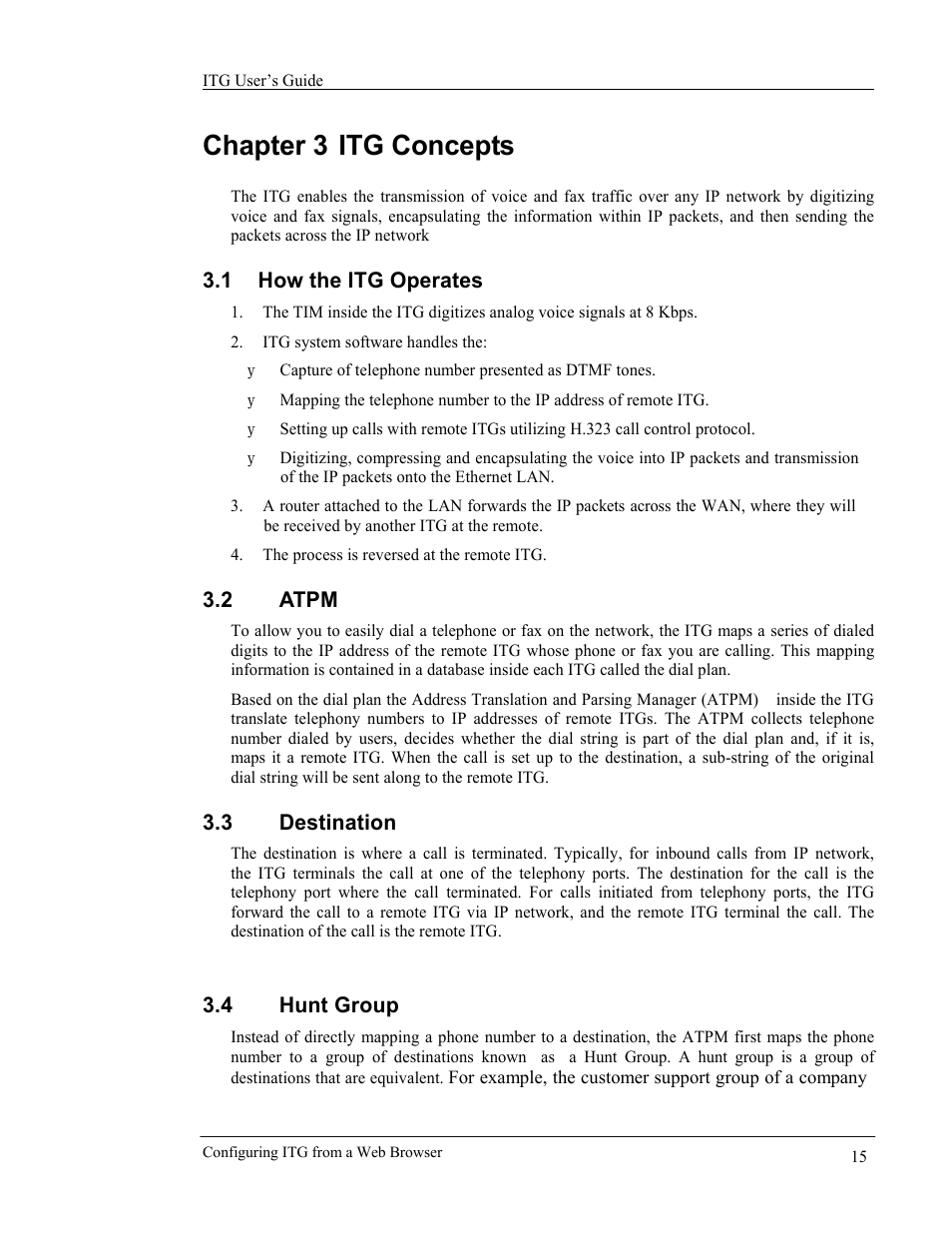 Chapter 3 itg concepts, 1 how the itg operates, 2 atpm | 3 destination, 4 hunt group | AirLive VoIP-400 Series User Manual | Page 15 / 56