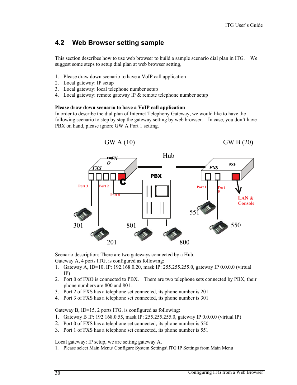 2 web browser setting sample, Gw a (10) gw b (20) | AirLive VoIP-400 Series User Manual | Page 30 / 56