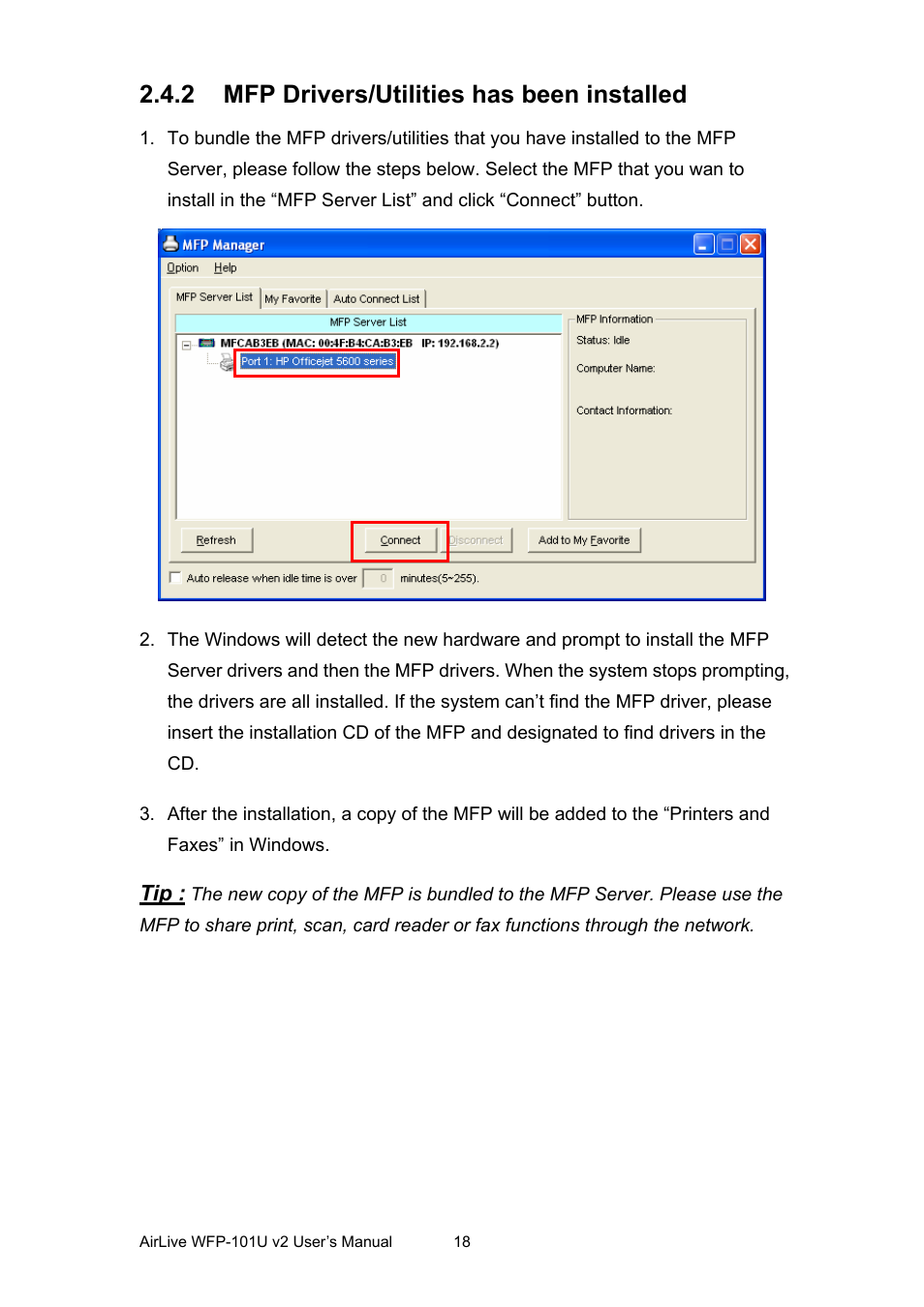 2 mfp drivers/utilities has been installed, Mfp drivers/utilities has been installed | AirLive WFP-101U v2 User Manual | Page 26 / 106