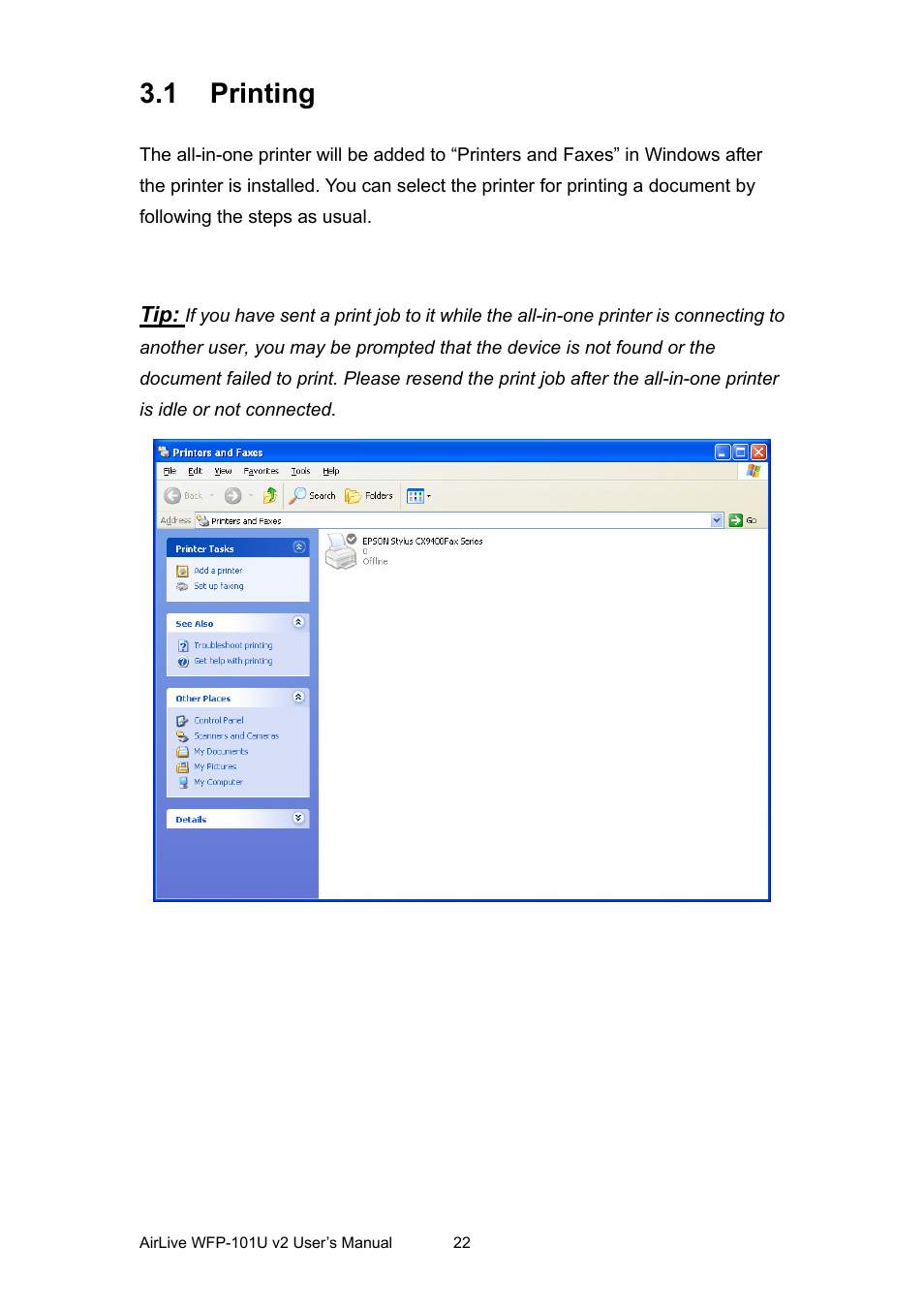 1 printing, Rinting | AirLive WFP-101U v2 User Manual | Page 30 / 106