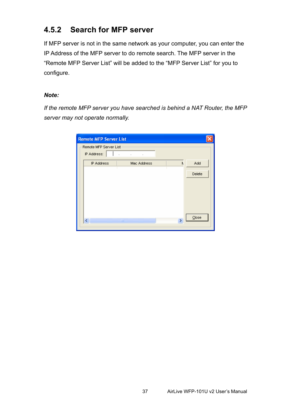 2 search for mfp server, Search for mfp server | AirLive WFP-101U v2 User Manual | Page 45 / 106