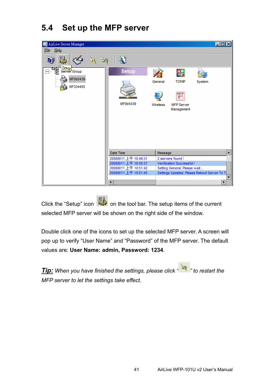 4 set up the mfp server, Et up the, Server | AirLive WFP-101U v2 User Manual | Page 49 / 106