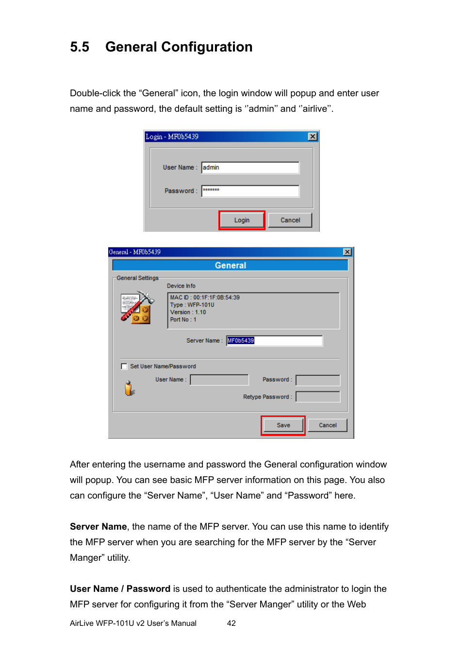 5 general configuration, Eneral, Onfiguration | AirLive WFP-101U v2 User Manual | Page 50 / 106