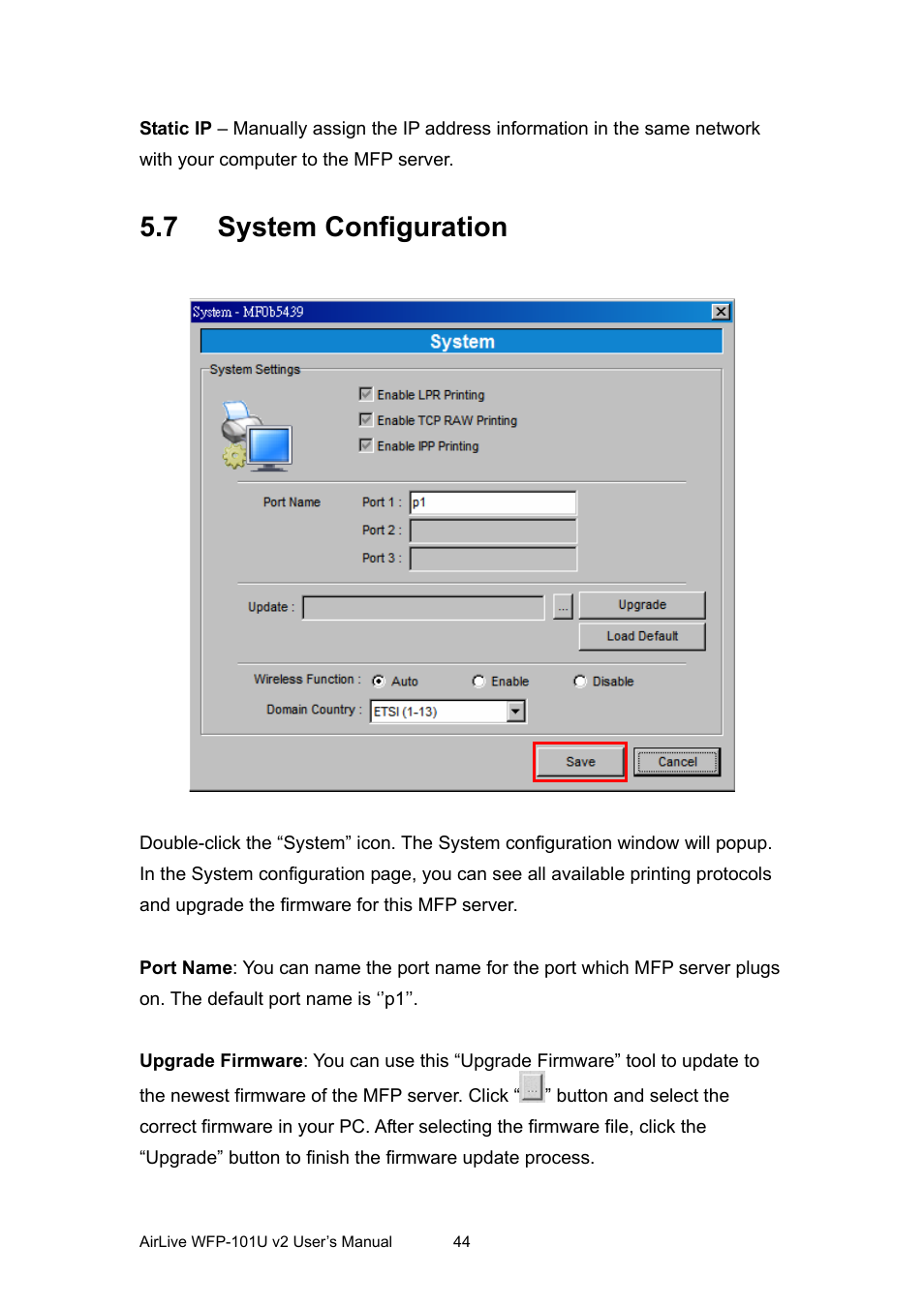 7 system configuration, Ystem, Onfiguration | AirLive WFP-101U v2 User Manual | Page 52 / 106